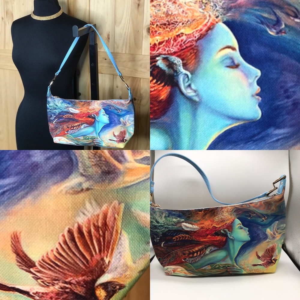 Fantasy lady w birds Dosail handbag w zipper nwot